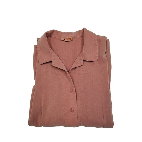 Tianello‎ Button Up Blouse Tencel Waist Shaping Pinkish Red Collar Long Sleeve S - Picture 12 of 12